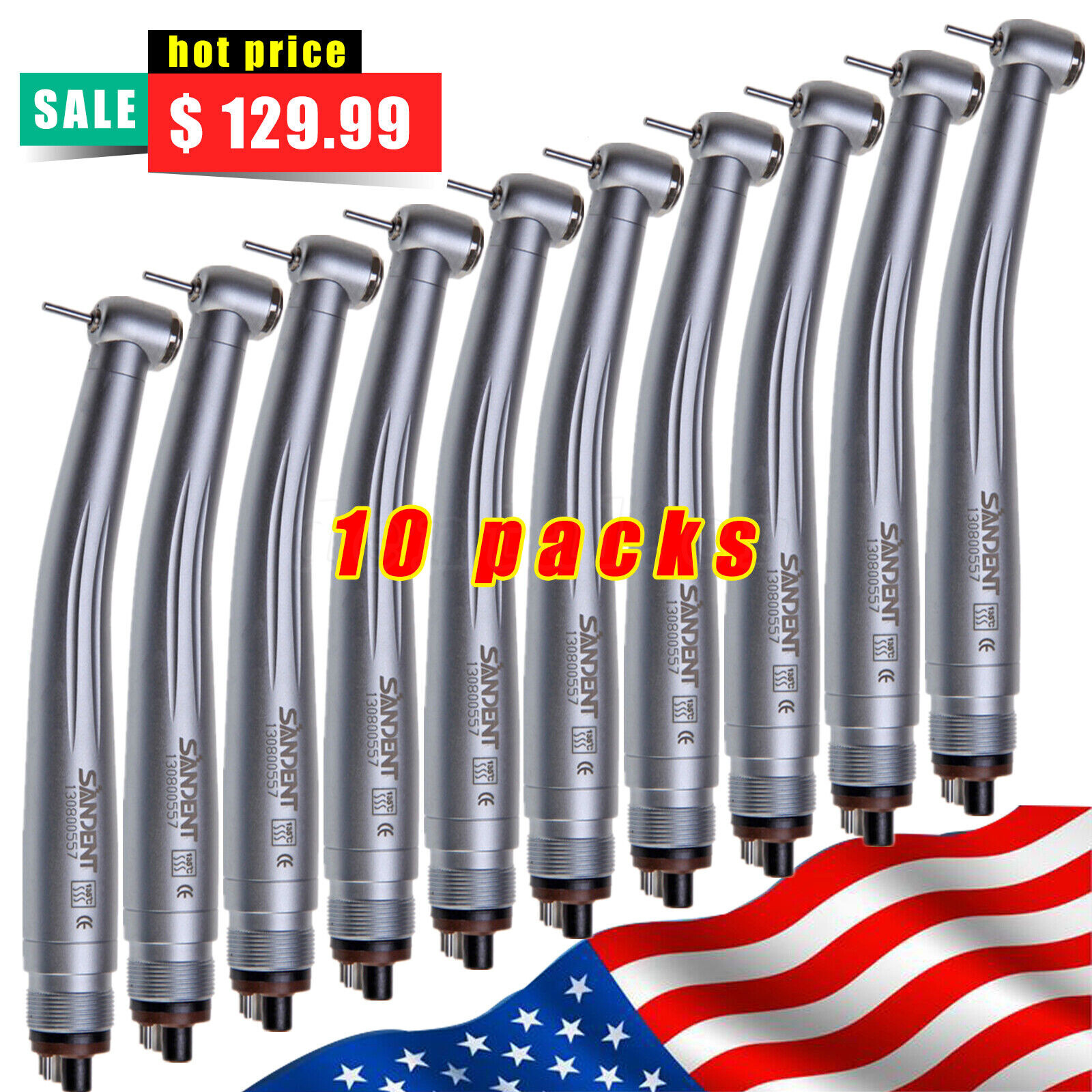 10 Piece SANDENT NSK Style Dental High Speed Handpiece Push Button 4 Hole Tip