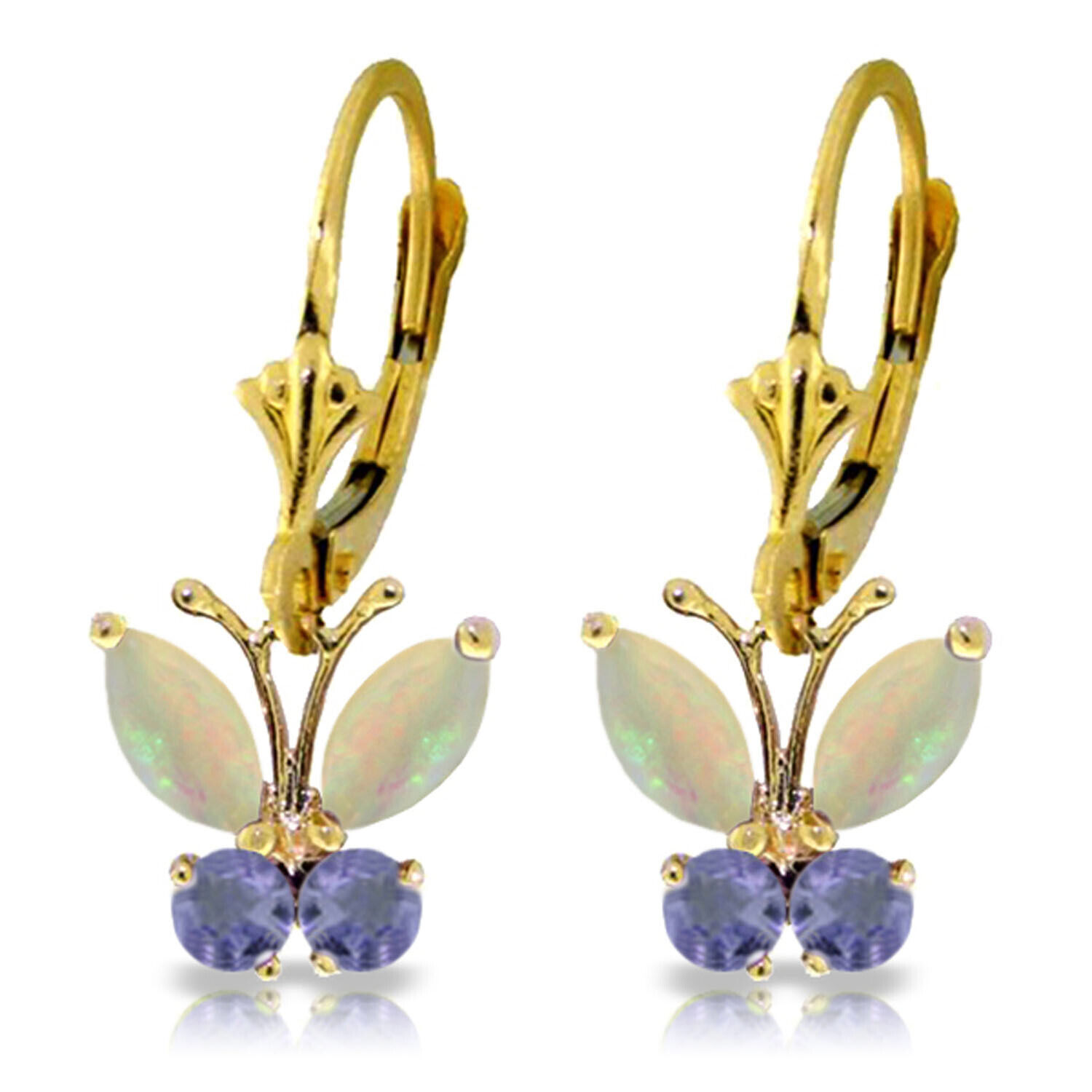 1.39 CTW 14K Solid Gold Butterfly Earrings Opal Tanzanite