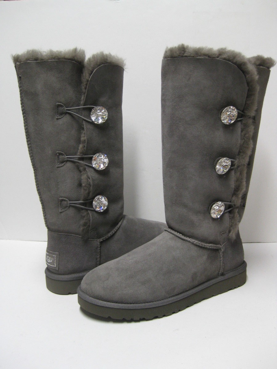 UGG BAILEY BUTTON TREIPLET BLING WOMEN TALL BOOTS GREY US 10 /UK /EU 41