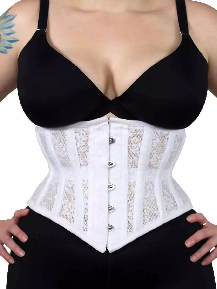 NEW! 201 White Lace Mesh 40 Underbust Waspie Corset Steel Bone