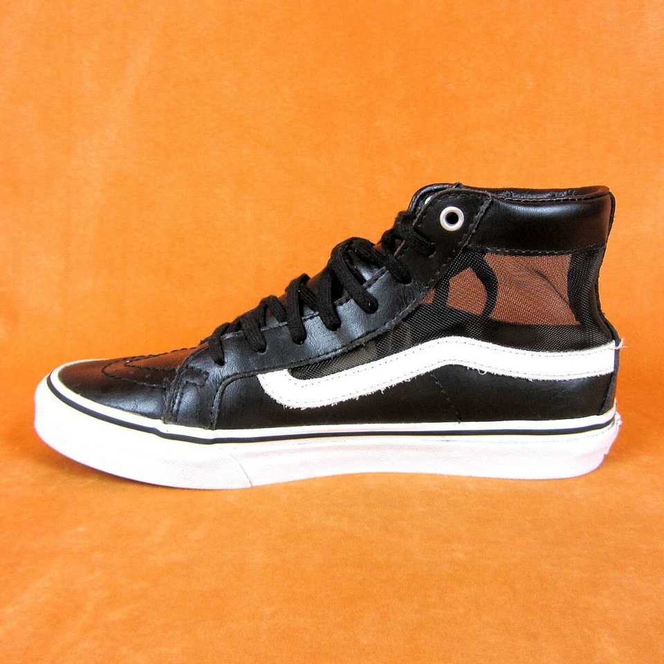 Vans Womens Size 7 Sk8-Hi Black Leather High Top Sneakers Mesh Top Shoes SCARCE - Image 4 of 4