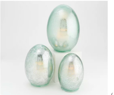 NEW Willow Manor S/3 Illuminated Glass Eggs with Foiled Finish Green Easter