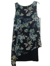 Connected Apparel Women's Navy  Floral Overlay Sleeveless Sheath Dress Sz 16W