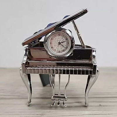 Matashi Crystals Chrome Plated Silver Piano Desk Clock with Blue Crystals - Work