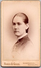ANTIQUE CDV CIRCA 1890S HEALD & GILES YOUNG LADY IN DRESS PROVIDENCE RI