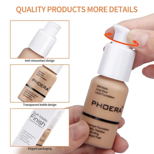PHOERA® Soft Matte Full Coverage Liquid Foundation Concealer Longlasting Makeup - Bild 2 von 26