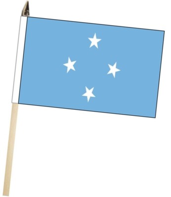 Micronesia Large Hand Flag With Wooden Pole (18'' x 12'')