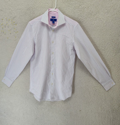 Egara Men Shirt 15 Pink Striped 100% Cotton Long Sleeve Button Down Slim Fit