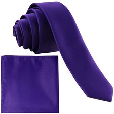 New Polyester Men's 1.5" skinny Neck Tie  hankie set solid formal purple prom