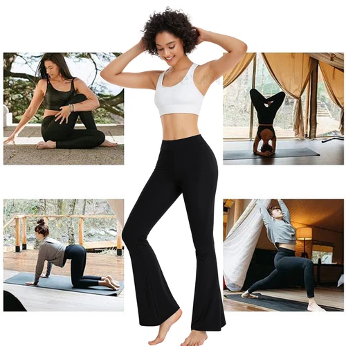 Damen ausgestelltes Bein Stretch Hose Schlaghose mittelhoch lang Bootcut Lounge Yoga - Bild 4 von 27