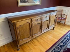 Antique French Provincial Oak Buffet - 4 Door