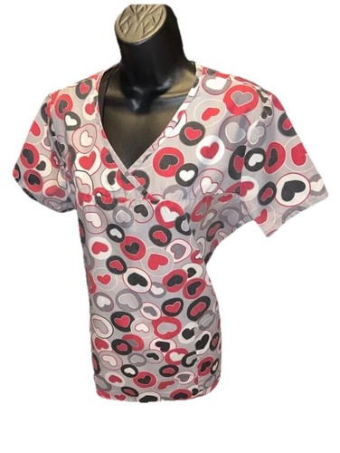 Valentine’s Day Scrub Top Red Hearts 321 Scrubs Size Medium Smocks - Picture 7 of 10