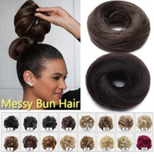 Clip In On Human Remy Hair Piece Messy Bun Updo Scrunchie Black Brown Blonde US