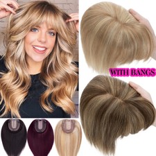 13 15 Large Human Hair Topper Hairpiece Clip In Women Hair Loss Top Piece BANGS