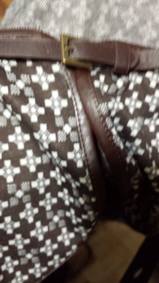 $118 Vestido Studio M Marrón Marfil Manga 3/4 Imitación Cuero Borde Cerradura ~ M M3020  Foto 4 de 4