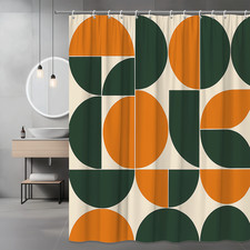 Geometric Green and Orange Shower Curtain - Modern Bathroom Decor