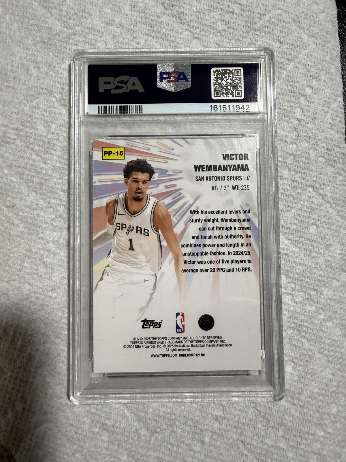 Topps 2025-26 Power Players Victor Wembanyama Purple /250 #PP-15 PSA 10 Spurs view 2