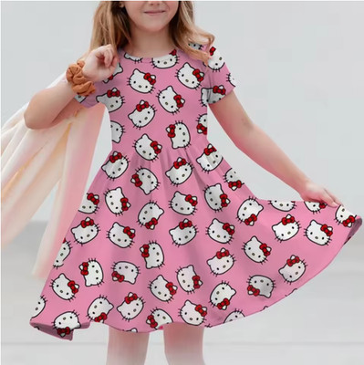 Sanrio 2026 New Girls Summer Dress Fashion Cartoon Cute Hello Kitty 3DPrint 