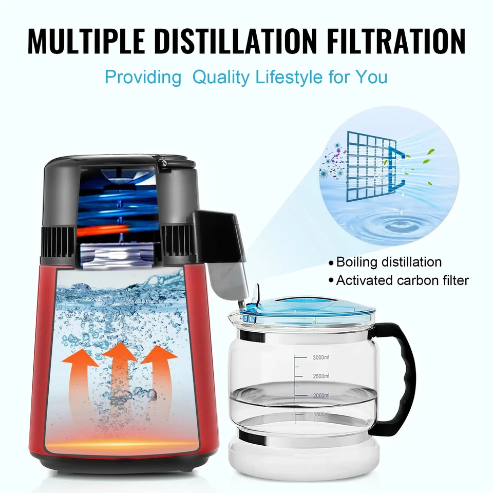 Filtro purificador de agua pura destilador de agua 4L 1,05 galones para encimera doméstica Foto 4 de 4