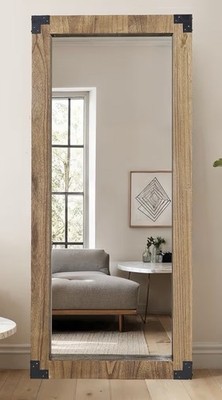 71x32 Rustic Farmhouse Full Length Mirror Oak Wood Grain Metal Accents