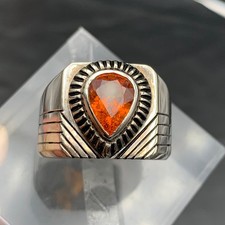 Natural Orange Spessartite Garnet Cocktail Ring Handmade in 925 Sterling Silver