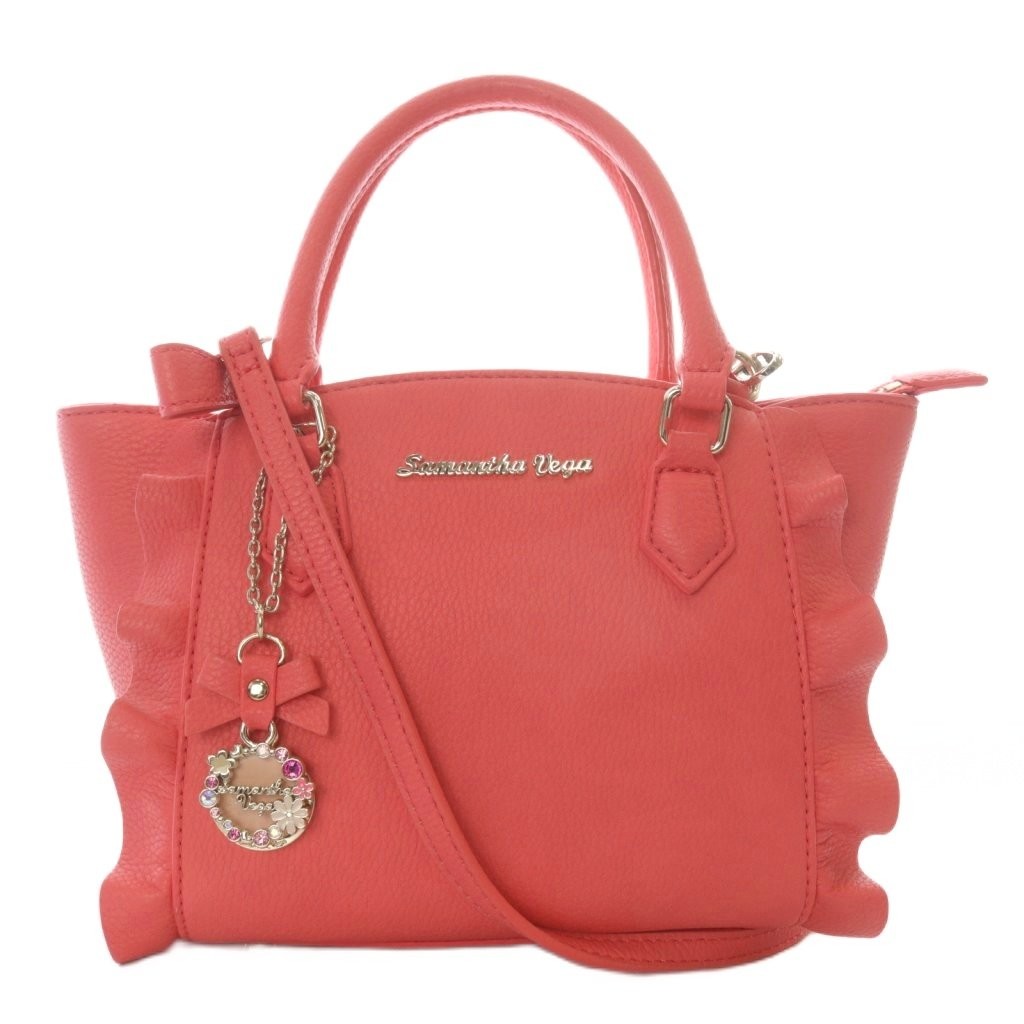 Samantha Vega Ruffle 2WAY Bag Shoulder Bag Handbag Faux Leather Logo Pink SR