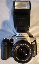 Canon EOS ELAN II E 35mm Film SLR Camera Body, Speedlite 199A, Tape On Cover Unt