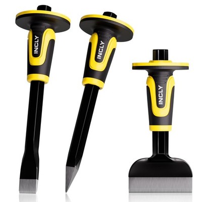INCLY 3PCS Masonry Chisel Set with Hand Guard, Stone and Rock Chisel, Heavy D...