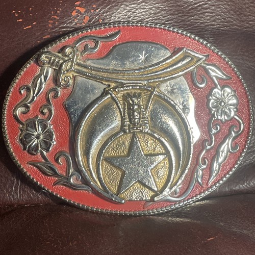 Vintage Shriners Emblem Handcrafted Silver Color Western Belt Buckle Freemason