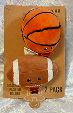 BABY INFANT FOOTBALL  BASKETBALL PACIFIER HOLDER -2 PACK - NEW S