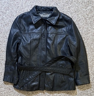 Vtg Women s Wilson s Button Leather Jacket With Belt. Size L