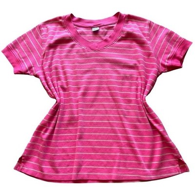Milka's New Concepts Pink Striped V-Neck Tee XL Preppy Coastal Casual Shirt