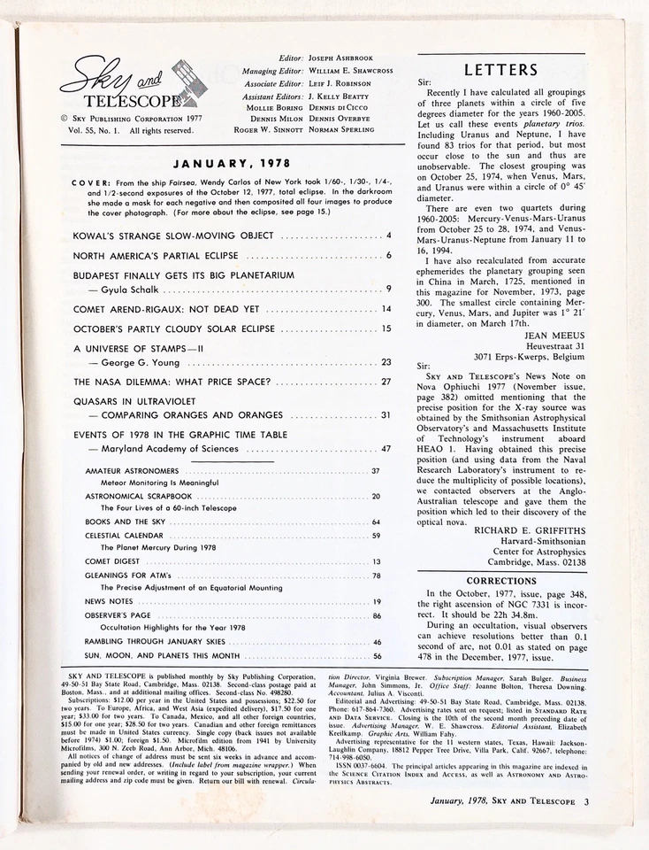 1978 Jan SKY & TELESCOPE Astronomy Stamps QUASARS Partial Eclipse PLANETARIA &c - Image 3 of 4
