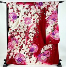 Japanese kimono SILK"FURISODE" SAKURA,Embroidery,LAME, A Master piece,L5'7".4643