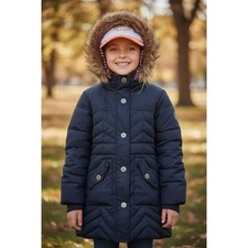 Lands End Kids Girls Navy Blue Long Quilted Puffer Parka Size Small 4