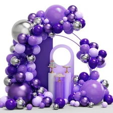 Purple Balloon Garland Kit - 134PCS Purple  Silver Balloons for Events