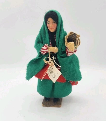 Vintage Irish Colleen Doll Handmade By Jay of Dublin w/ Basket Green & Red Skirt