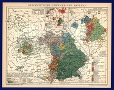 Landkarte anno 1907 - Bayern historisch - Wittelsbacher Bamberg Kurpfalz Ansbach