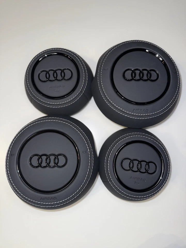 COVER AIRBAG VOLANTE STERZO AUDI IN PELLE CON LOGHI NERI A1 A3 A4 A5 Q2 - Immagine 4 di 4