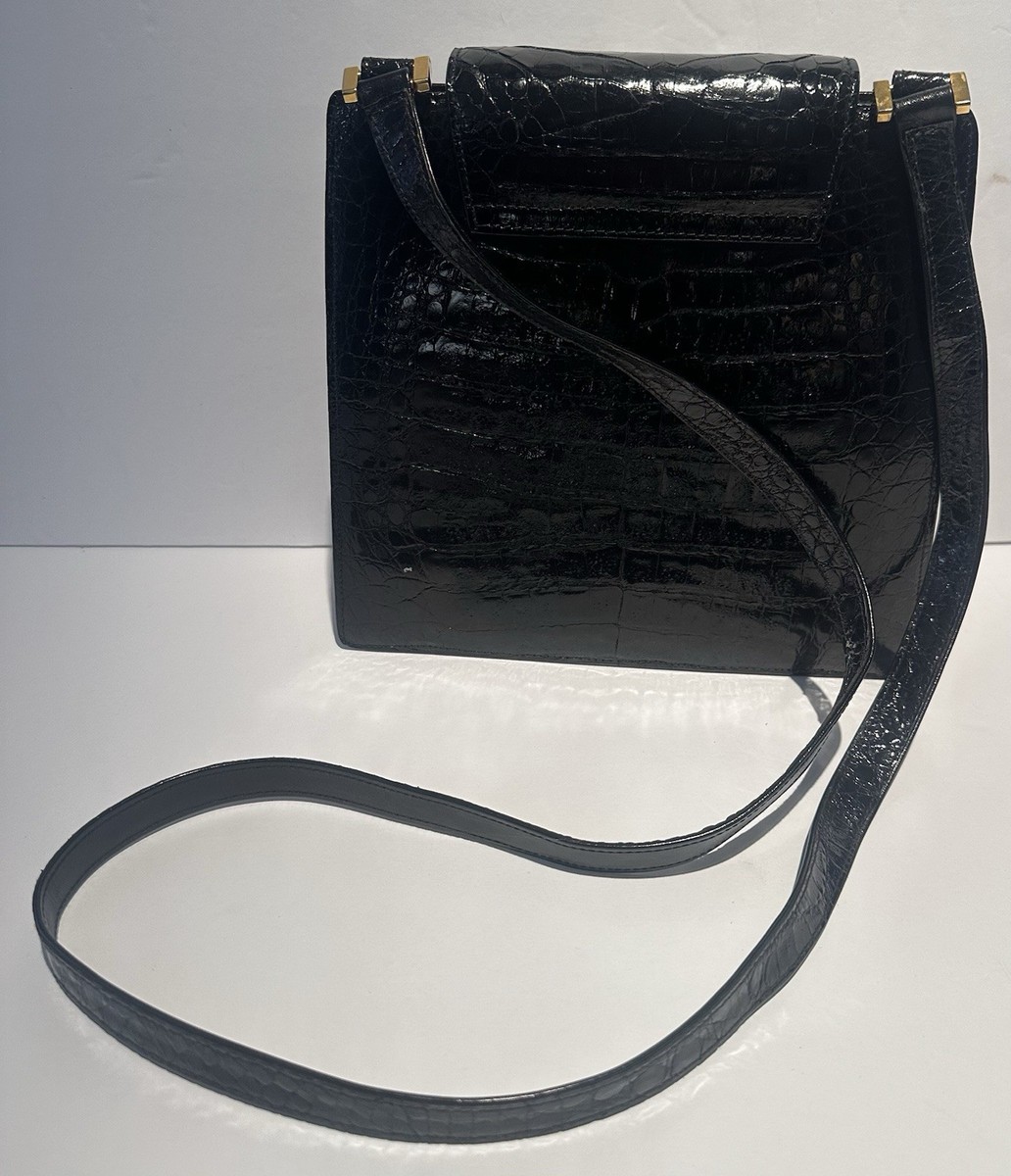 PALOMA PICASSO Black Crossbody ALLIGATOR/CROCODILE Leather Bag Handbag Purse Xcd View 5
