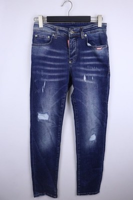 DSQUARED2 Blue Denim Distressed Whiskered 5-Pocket Design Straight Jeans Size 44