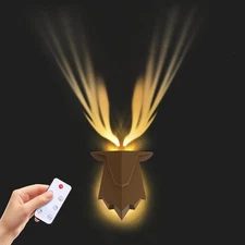 Modern Deer Sconce Antler Wall Lamp w/ Remote, Rechargeable Wall LED Night Light