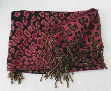 Pink Leopard Pashmina Scarf Wrap Shawl Reversible Black Mauve 27 x 66 inches