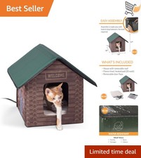 Heated Outdoor Cat House Weatherproof Insulated Kitty Shelter for Ferals