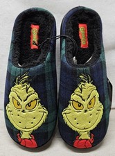Dr Seuss Men's The Grinch Icon Plaid Clog Slippers Size 7-8/New