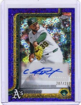 Carlos Duran 2025 Topps Chrome Update RC AUTO #AC-CDN Purple Sparkle /299 A's