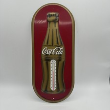 Coca Cola Anniversary Thermometer Sign w Embossed Christmas Bottle Vintage