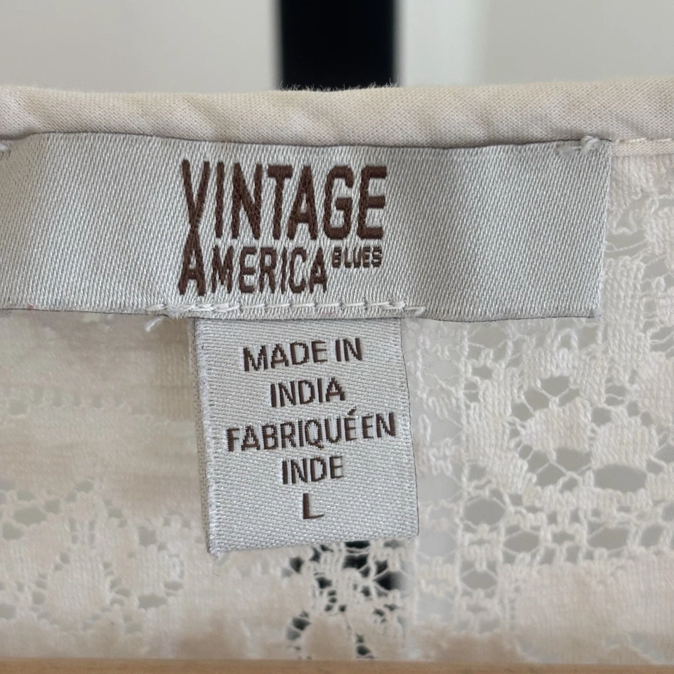 Top Vintage America Blues Para Mujer L Marfil Encaje Pradera Western Boho Manga Campana Foto 4 de 4
