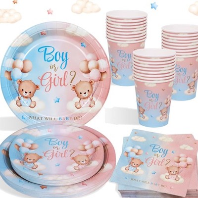 Gender Reveal Party Deko Partygechirr Set für 24 Gäste, 96pcs Babyshower Wied...