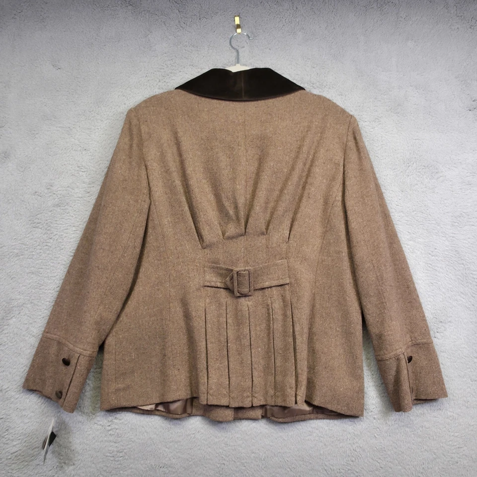 Blazer Together Mujer 16W Marrón Cuello Terciopelo Lana Tweed Plisado Ecuestre NUEVO Foto 3 de 4